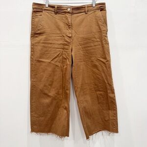 Everlane Cropped Wide Leg Pants Tan Size 16 Cotton Raw Hem